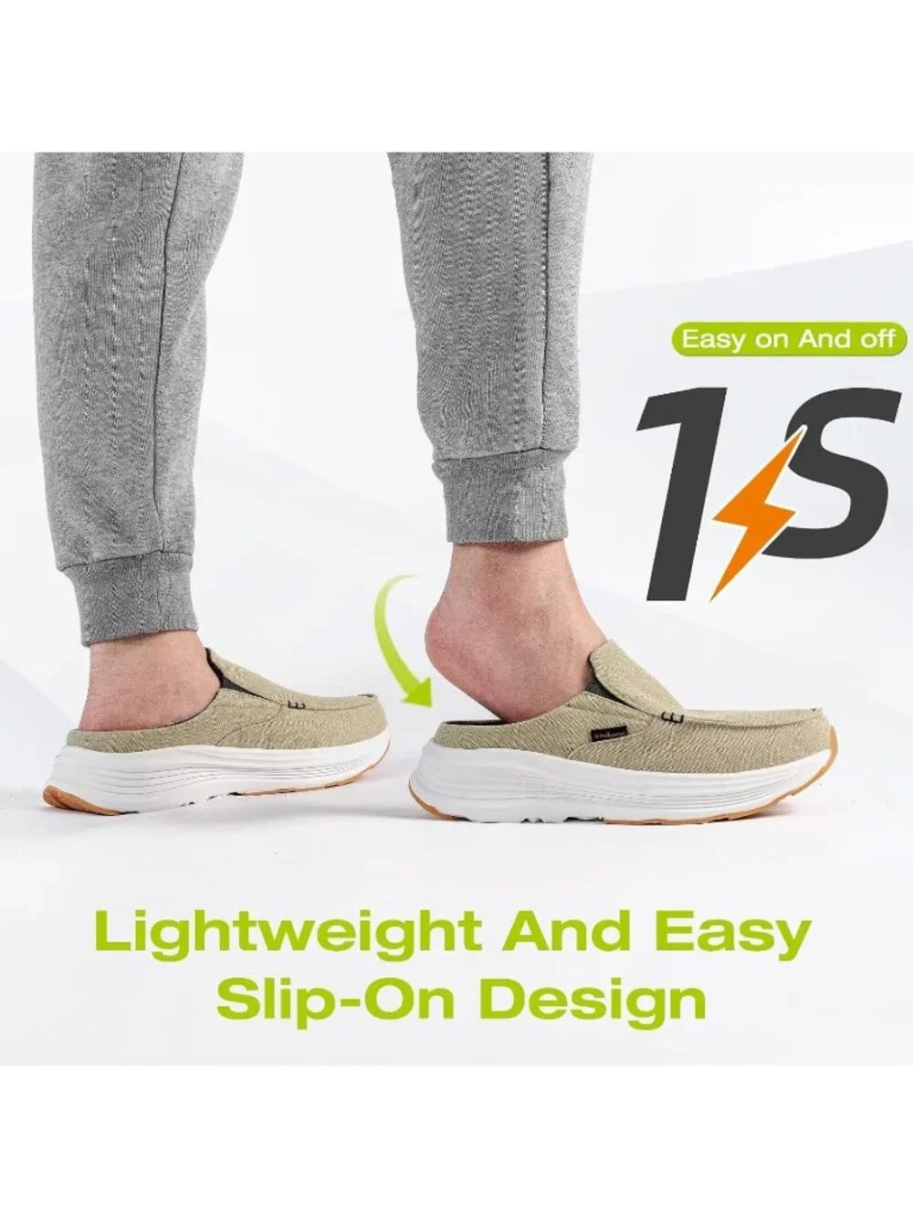 OrthoComfoot Men's Khaki Rubber Slip On Loafer Comfortable Non-Slip Casual Shoes